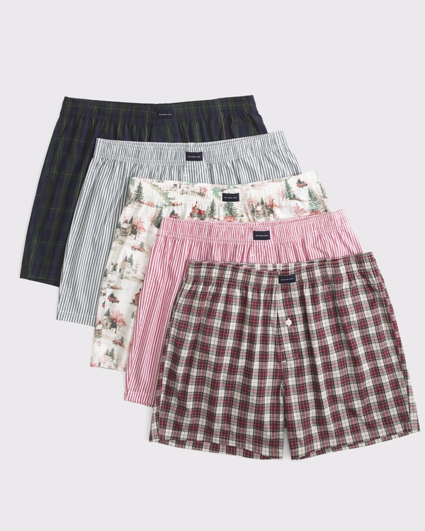 5-Pack Woven Logo Boxers, Red Multipack view 1