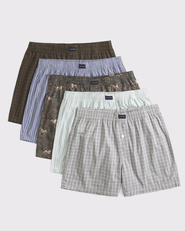 5-Pack Woven Logo Boxers, Green Multipack view 1