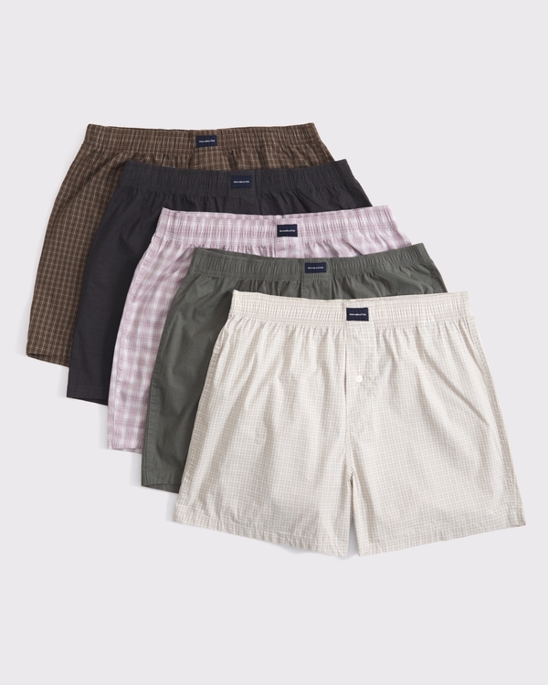 5-Pack Woven Logo Boxers, Light Brown Plaid Multicolor view 1