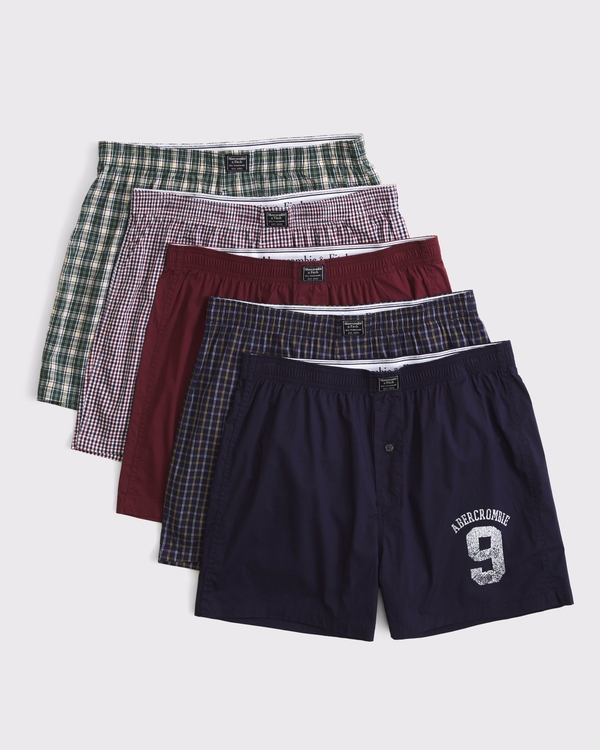 5-Pack Woven Logo Boxers, Blue Mutlipack view 1