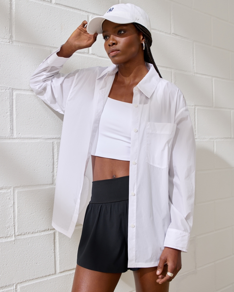 YPB Crinkle Nylon Button-Up Shirt