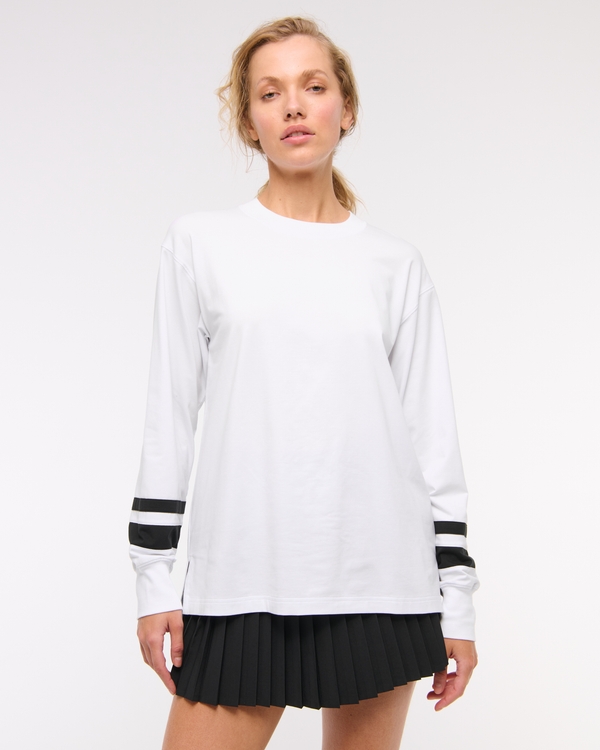 YPB Active Cotton-Blend Long-Sleeve Easy Tee, White view 1