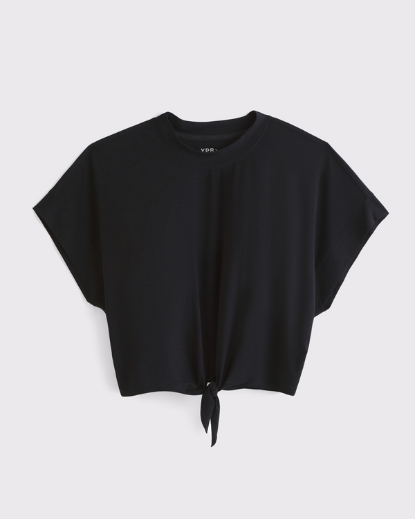 YPB Active Featherweight Tie-Front Tee, Black view 1