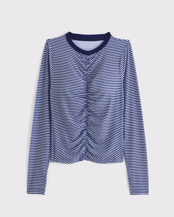 YPB Active Featherweight Long-Sleeve Ruched Tee, Navy view 1