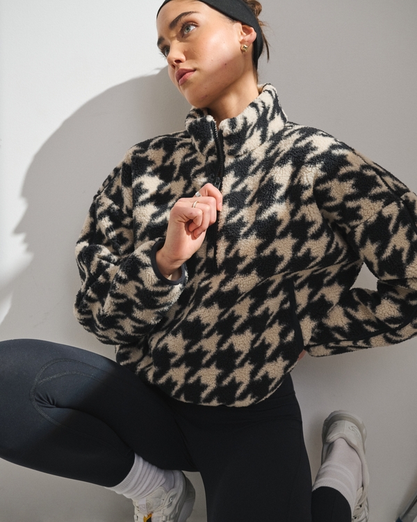 riu♡ Half zip houndstooth shaggy knit Women's YPB On The Go Half-Zip | Women's Clearance | Abercrombie.com