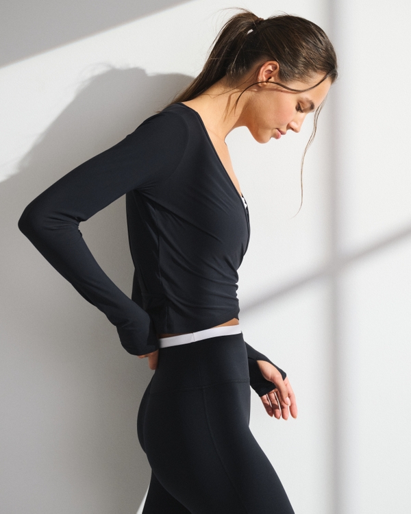 YPB Long-Sleeve Mesh Wrap Top