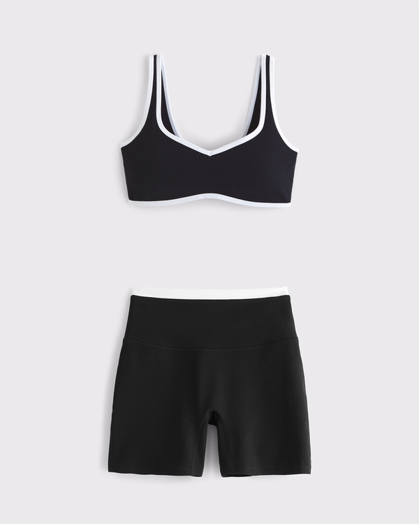 YPB studioFLEX Sports Bra & Bike Short Set, Black view 1