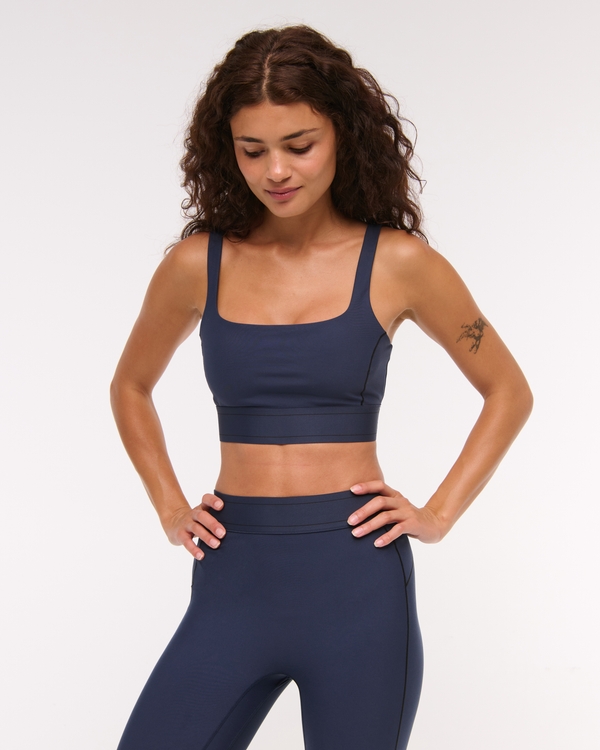 YPB sculptLUX Strappy-Back Sports Bra, Navy view 1