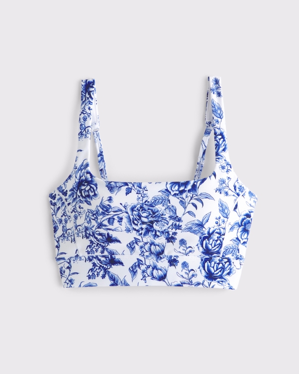 YPB sculptLUX Strappy-Back Sports Bra, Blue Floral Print view 1