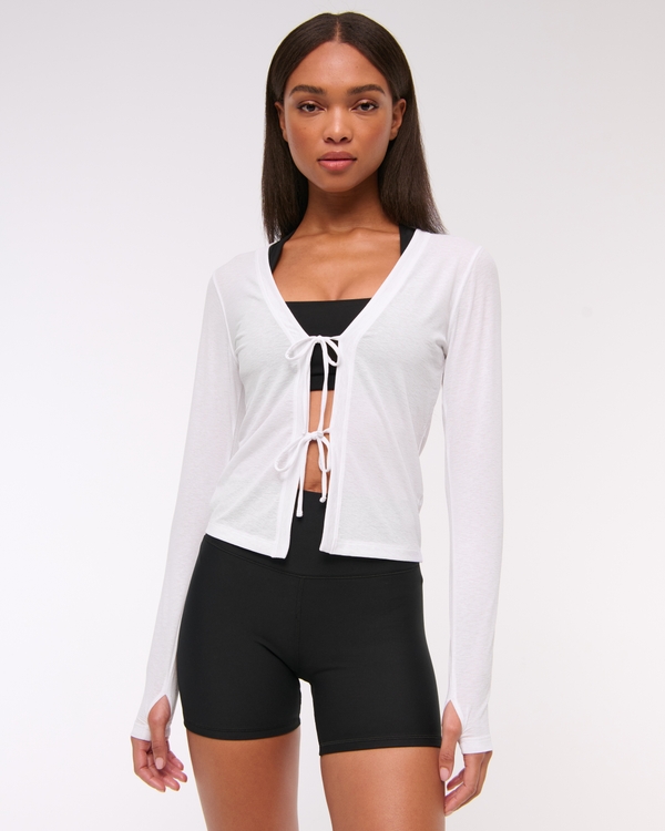 YPB Active Featherweight Tie-Front Cardigan, White view 2