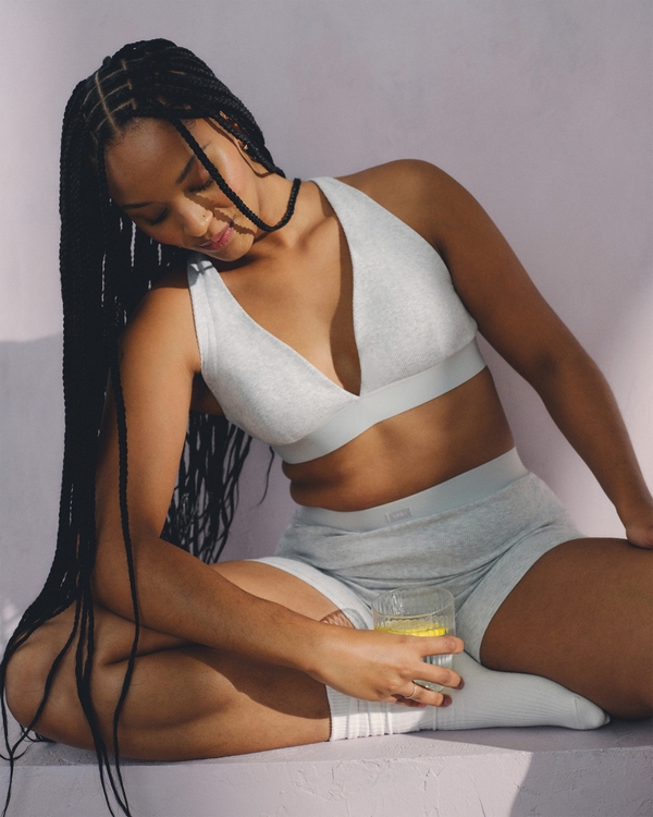 YPB Restore Rib Triangle Bra, Heather Gray view 1