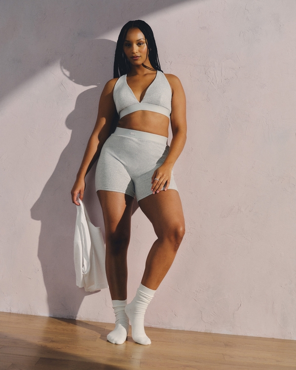 YPB Restore Rib Triangle Bra, Heather Gray view 2