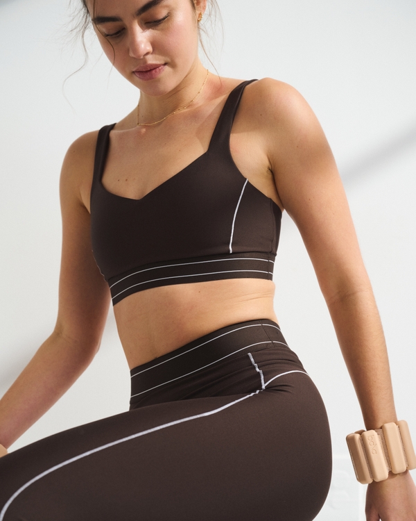 YPB sculptLUX Sweetheart Sports Bra, Coffee With White Stitching view 2