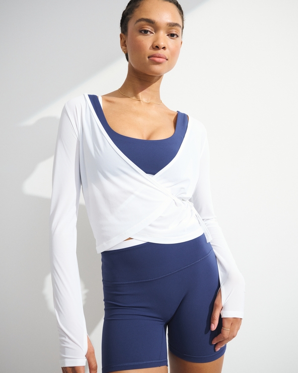 YPB Long-Sleeve Mesh Wrap Top