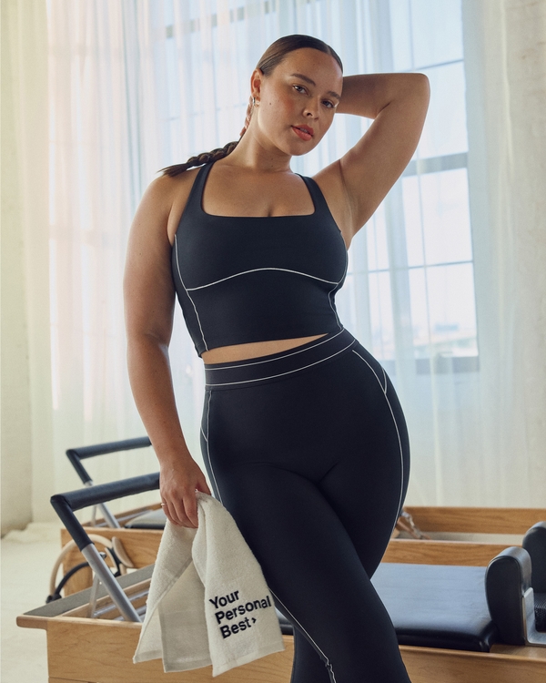 YPB sculptLUX Strappy-Back Tank, Black With White Stitching view 1