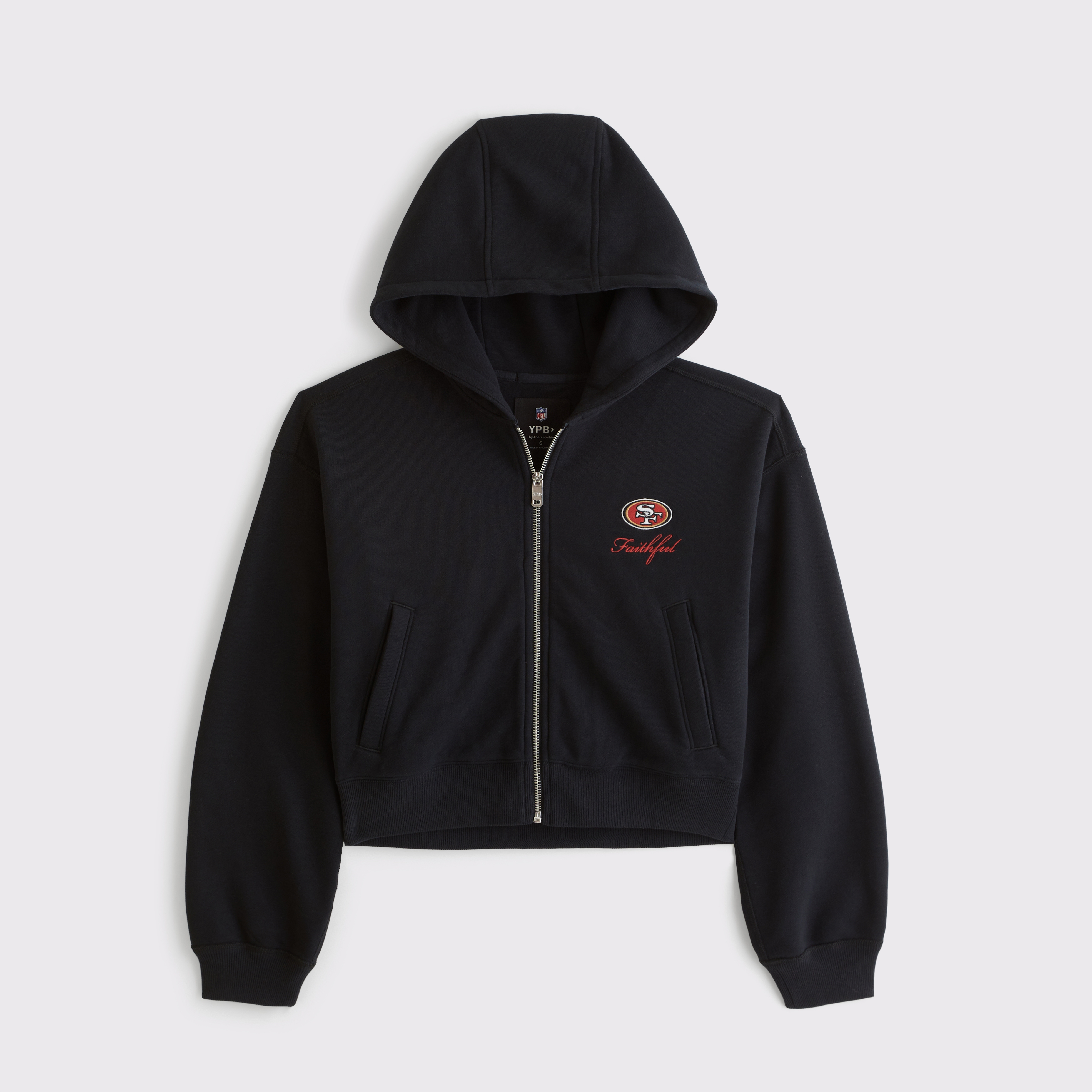 Женское худи Abercrombie & Fitch YPB On The Go 6AM San Francisco 49ers Full-Zip, цвет: Чёрный, вариант 1 — фото 1