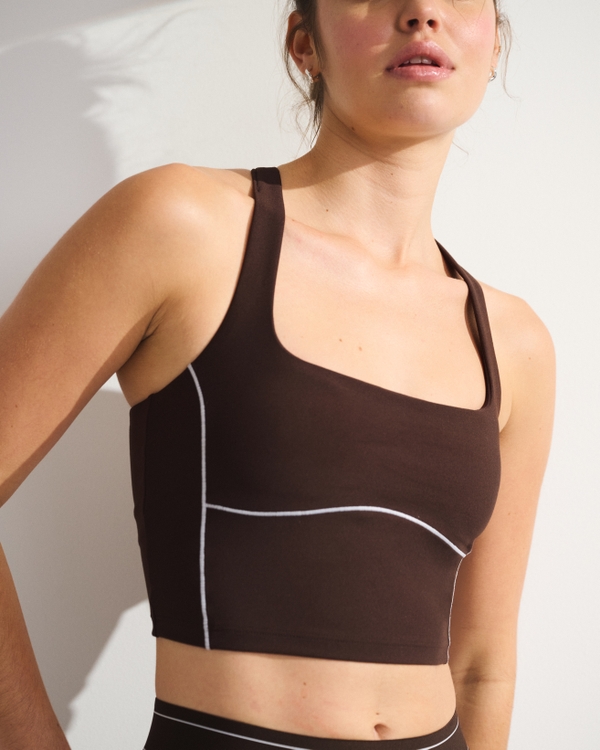 YPB sculptLUX Strappy-Back Tank, Coffee With White Stitching view 2