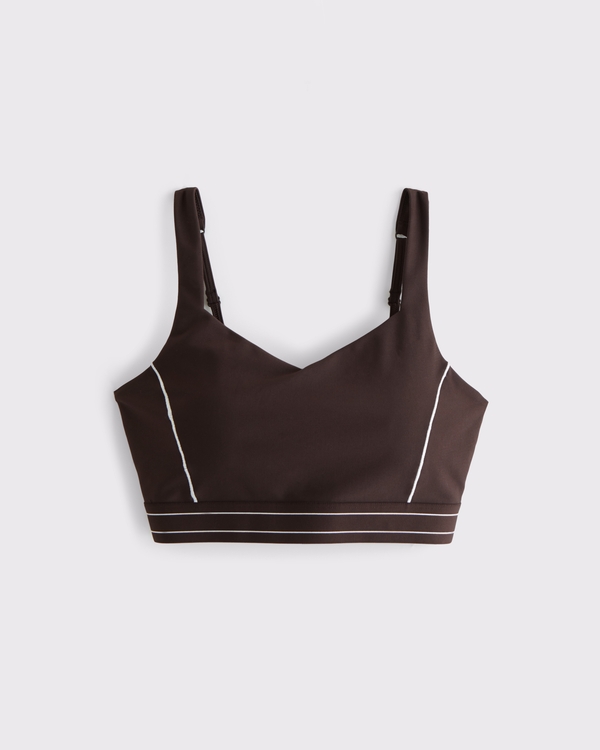 YPB sculptLUX Sweetheart Sports Bra, Coffee With White Stitching view 1
