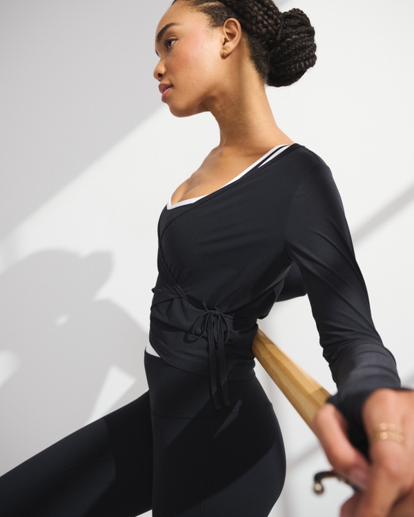 YPB Long-Sleeve Mesh Wrap Top