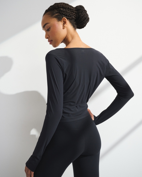 YPB Long-Sleeve Mesh Wrap Top