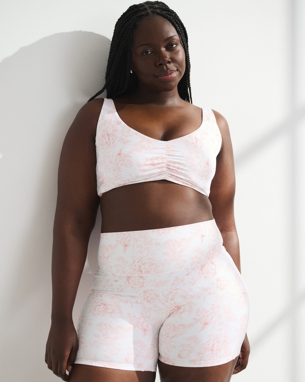 YPB Curve Love Scrunch Sports Bra, Pink Floral view 1