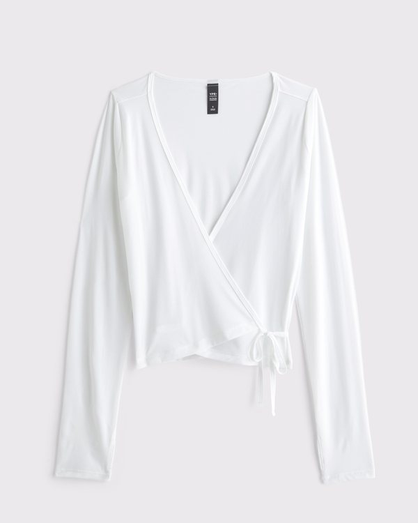 YPB Long-Sleeve Mesh Wrap Top, White view 1