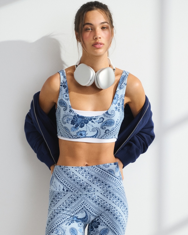 YPB Double-Layered Sports Bra, Blue Paisley view 1