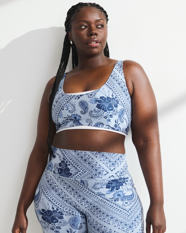 YPB Curve Love Double-Layered Sports Bra, Blue Paisley view 1