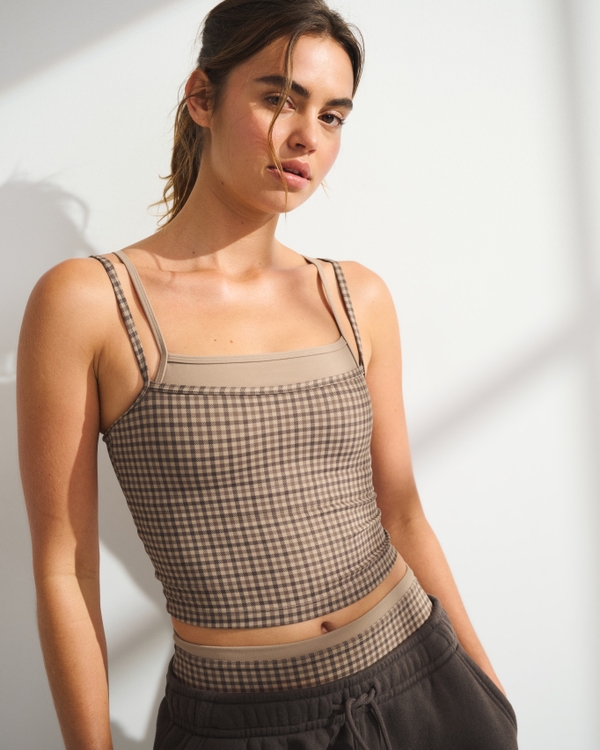 YPB studioFLEX Double-Layered Tank, Chocolate Mousse Check view 1