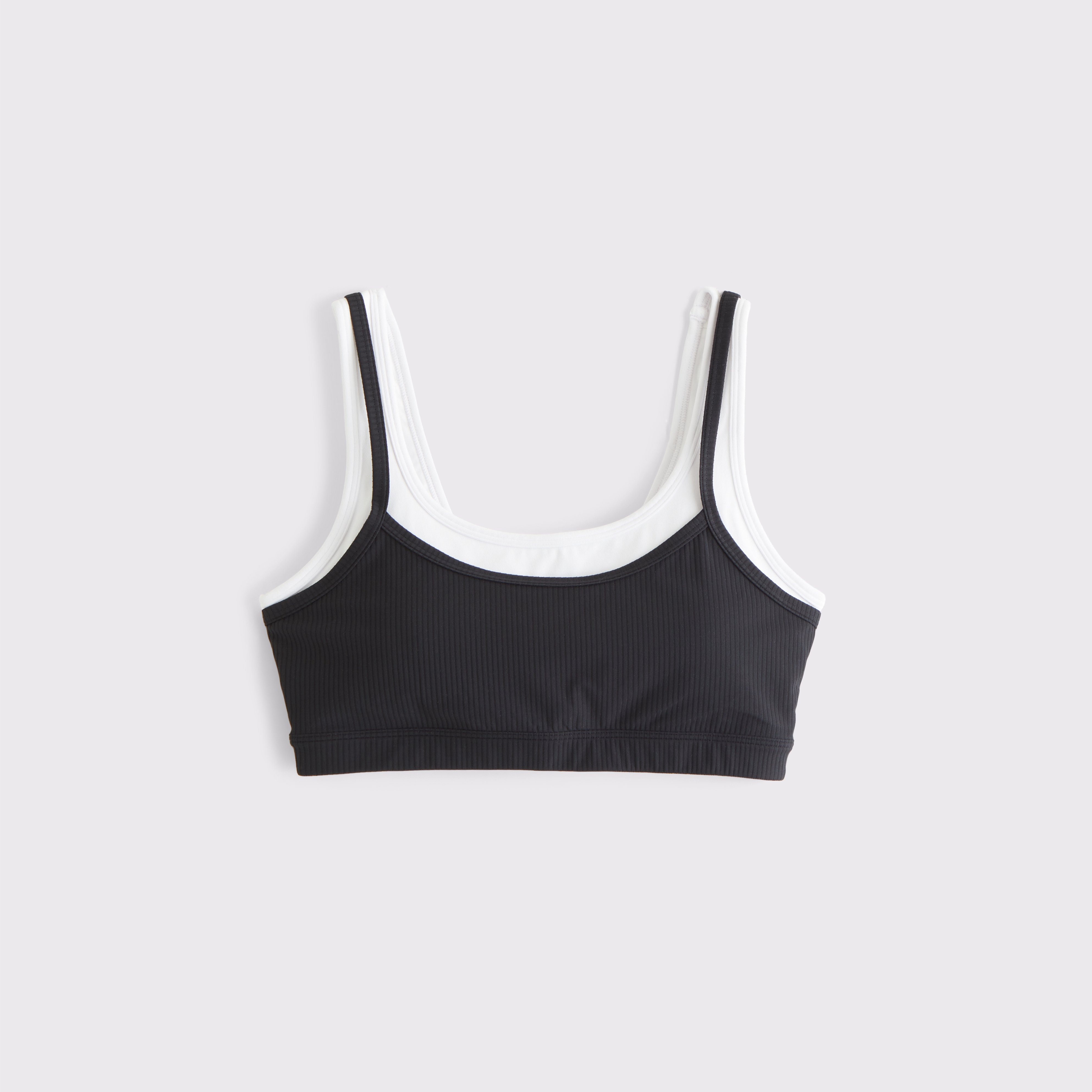 Спортивное бра YPB Double-Layered, в рубчик — Abercrombie & Fitch, цвет: Чёрный — фото 1