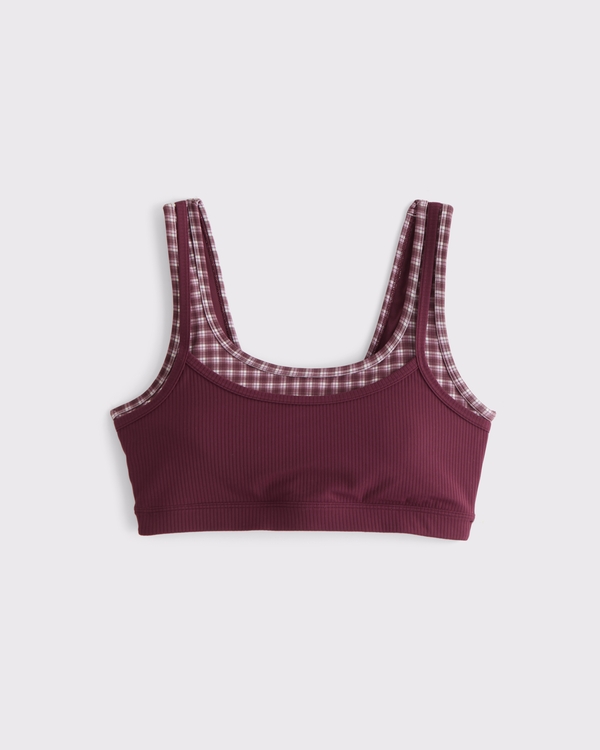 YPB studioFLEX Rib Double-Layered Sports Bra, Maroon Check view 1