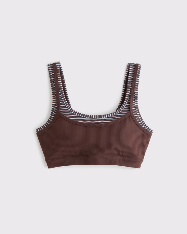 YPB studioFLEX Double-Layered Sports Bra, Espresso Stripe view 1