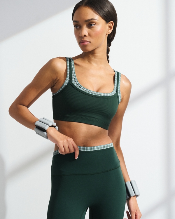 YPB studioFLEX Rib Double-Layered Sports Bra, Dark Spruce Check view 2