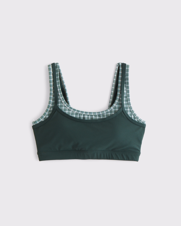 YPB studioFLEX Rib Double-Layered Sports Bra, Dark Spruce Check view 1