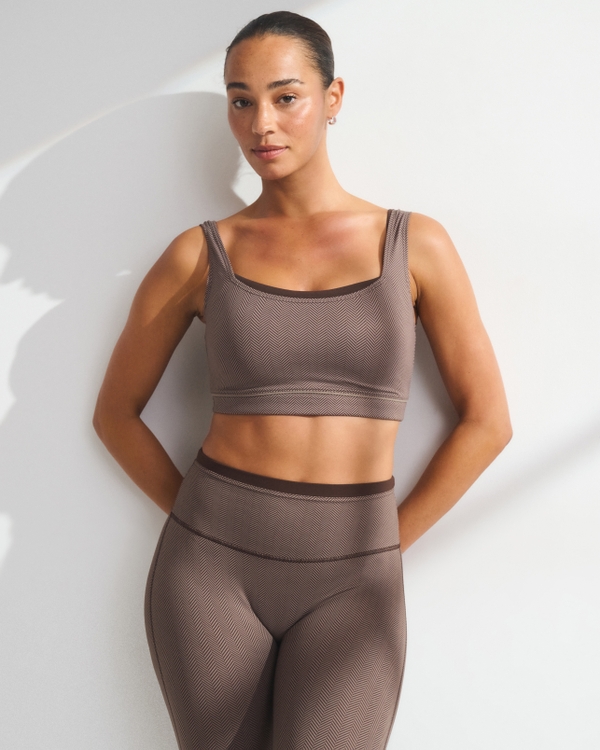 YPB Curve Love Double-Layered Sports Bra, Espresso Pattern view 1