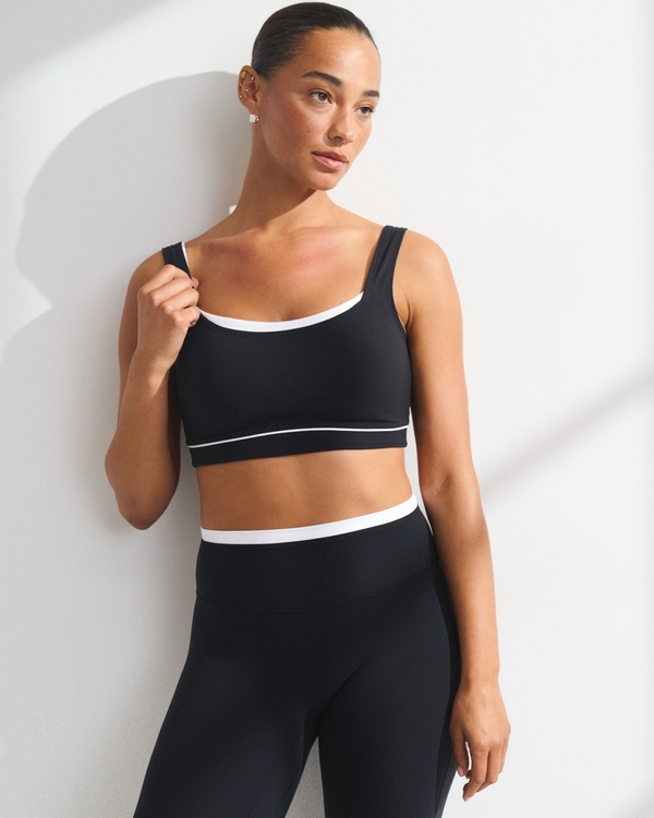 YPB studioFLEX Curve Love Double-Layered Sports Bra, Black With White Band view 1