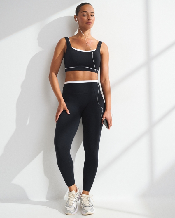 YPB studioFLEX Curve Love Double-Layered Sports Bra, Black With White Band view 2