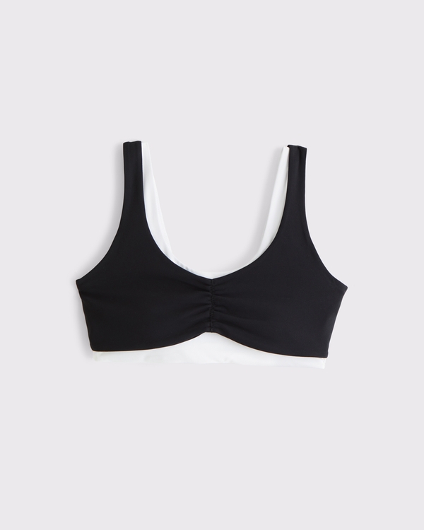 YPB studioFLEX Double-Layered Sports Bra, Black With White Band view 1