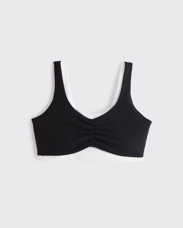 YPB studioFLEX Curve Love Double-Layered Sports Bra, Black With White Band view 1