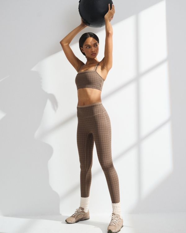 YPB studioFLEX Double-Layered Sports Bra, Chocolate Mousse Check view 2