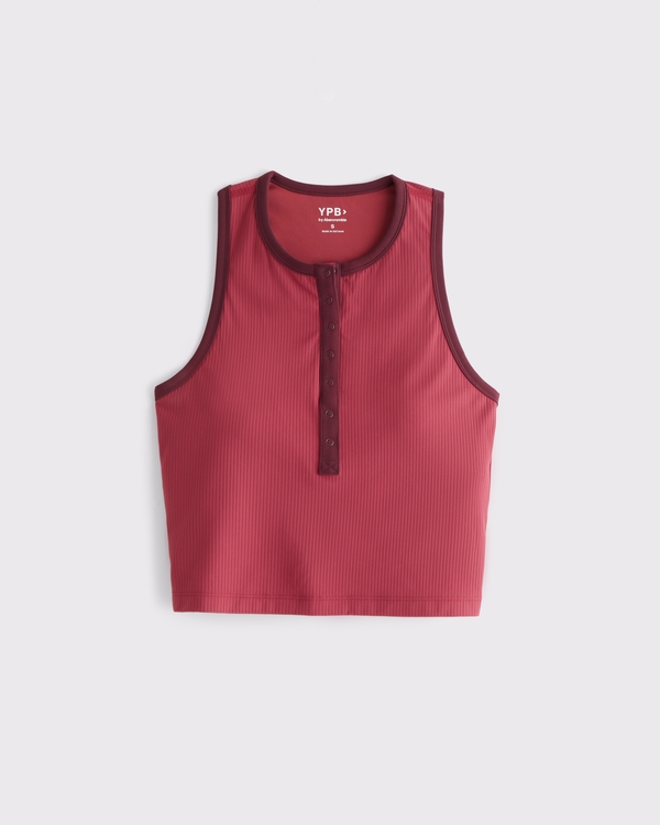 YPB studioFLEX Ribbed Henley Tank, Claret view 2