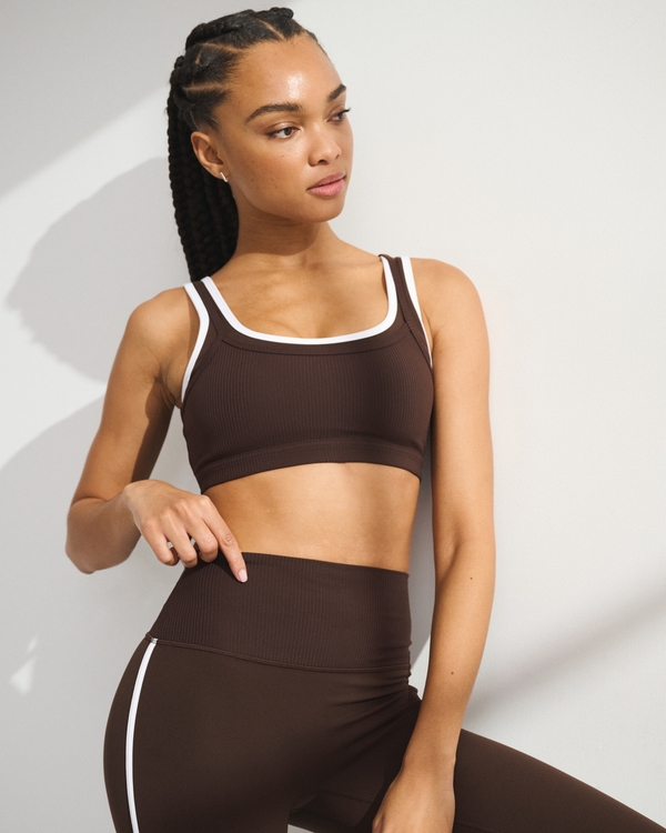 YPB studioFLEX Rib Double-Layered Sports Bra, Coffee view 1