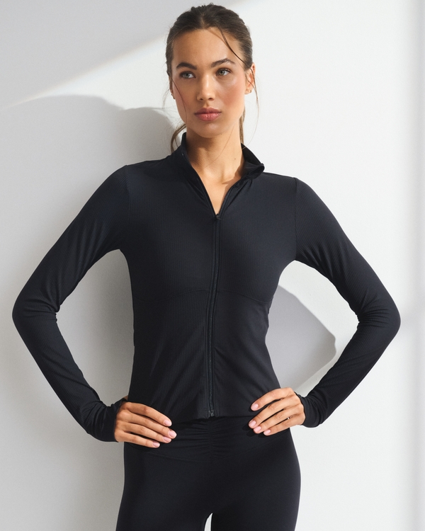 YPB studioFLEX Full-Zip Long-Sleeve Top, Black view 1