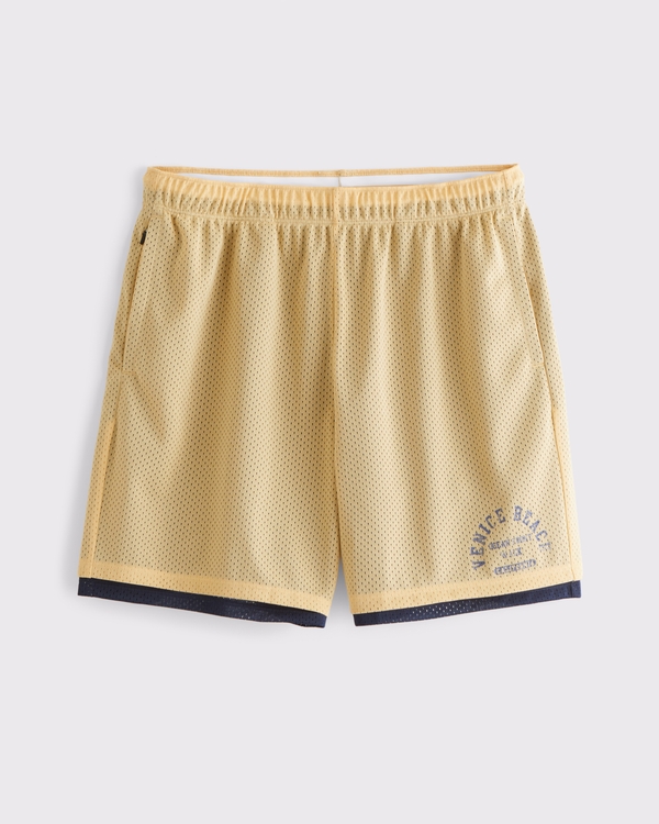 YPB Double-Layer Mesh Short, Yellow view 1