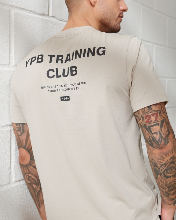 Camiseta deportiva estampada de algodón YPB, Tan