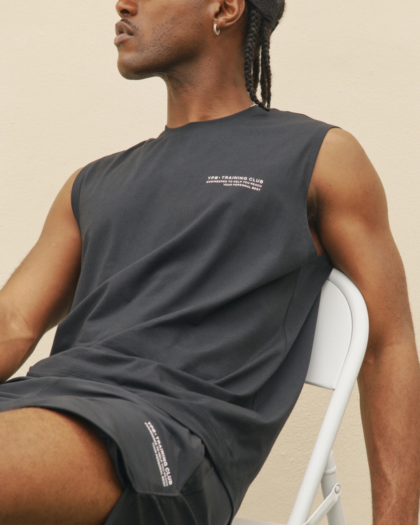 Camiseta deportiva sin mangas holgada y estampada de mezclilla de algodón YPB, Black