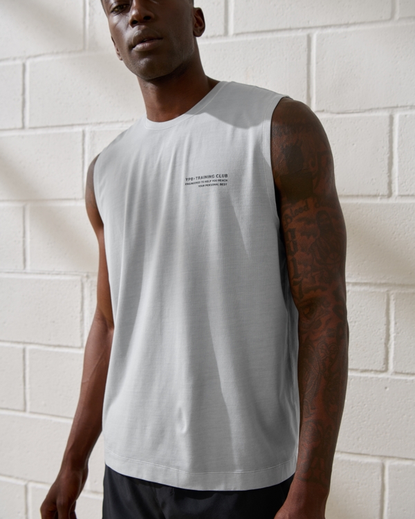 Camiseta deportiva sin mangas holgada y estampada de mezclilla de algodón YPB, Light Grey