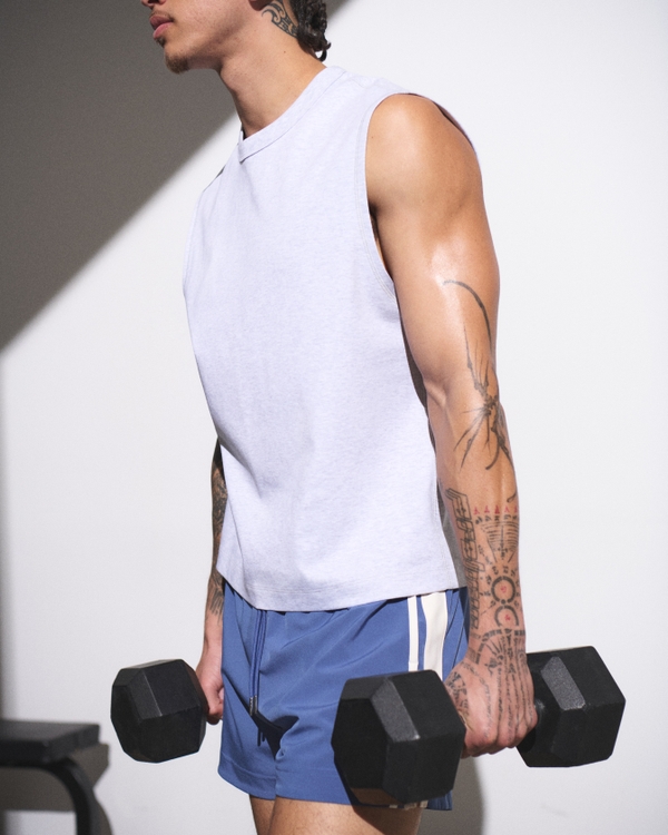 YPB Active Cropped Heavyweight Cotton Tank, Light Heather Gray view 1
