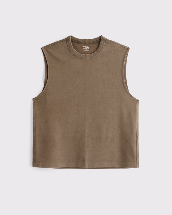 YPB Active Cropped Heavyweight Cotton Tank, Light Brown Wash view 1
