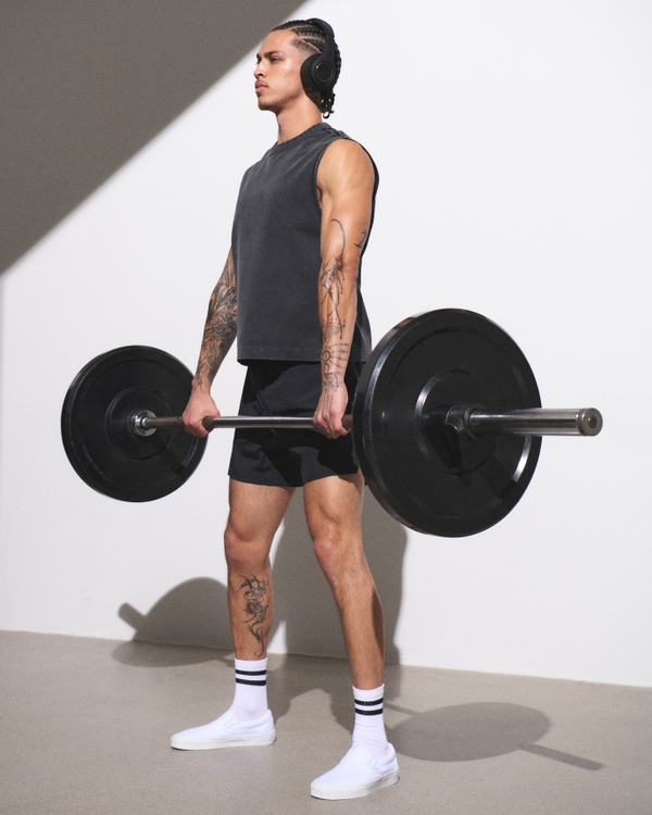 YPB Active Cropped Heavyweight Cotton Tank, Black Wash view 1